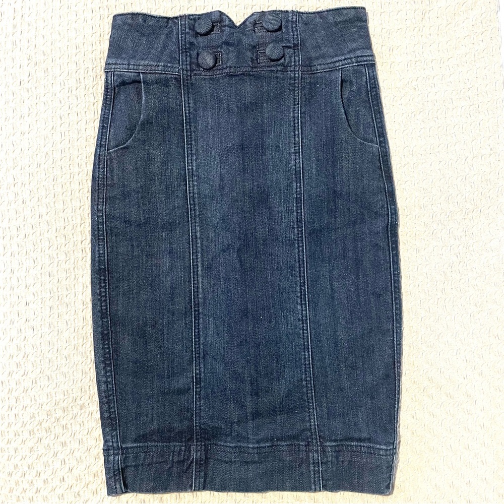 Contempo Vintage Denim Pencil Skirt High Waist Button Detail Y2K  SZ 0 EUC